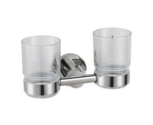 Modern Sanitary Wall Mounted 11152 Bathroom Accessories Set Double Glass Zinc Alloy Chrome Tumbler Holder