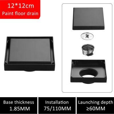 12*12cm Black Paint Hidden Deodorant Floor Drain 304 Stainless Steel Tile Insert Floor Drain