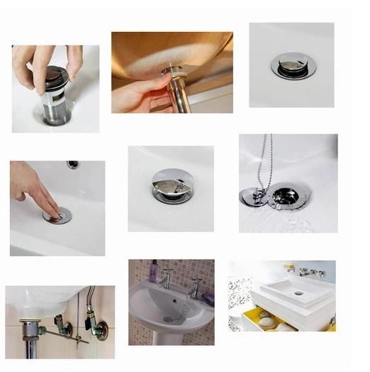Stopper Sink Pop up Water Waste Brass Drain Pump Washbasin Faucet Drain with Overflow