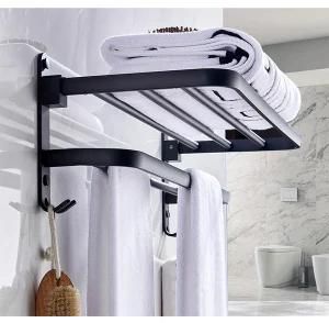 Wall Mounted Black Folding Bathroom Towel Rack 304 Stainless Steel