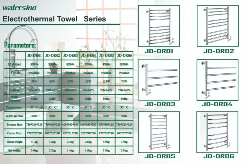Bathroom Accessories Ss 304 Electric Heated Thermostatic Heated Towel Rail