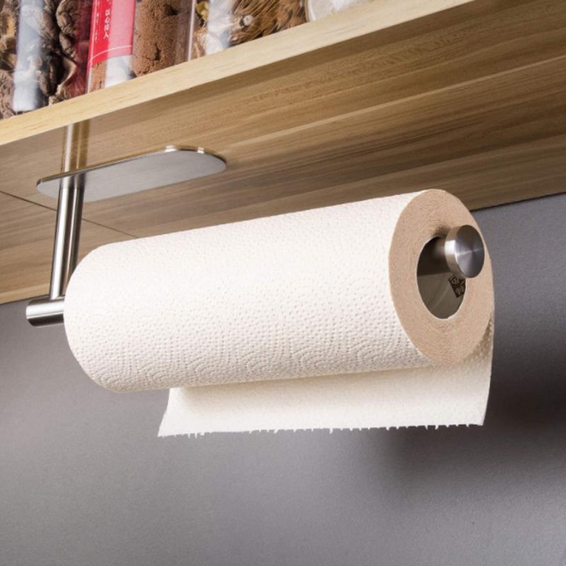 Self Adhesive Metal Tissue Kitchen Paper Towel Holder Wall Mount Under Cabinet for Kitchen Bathroom No Drilling