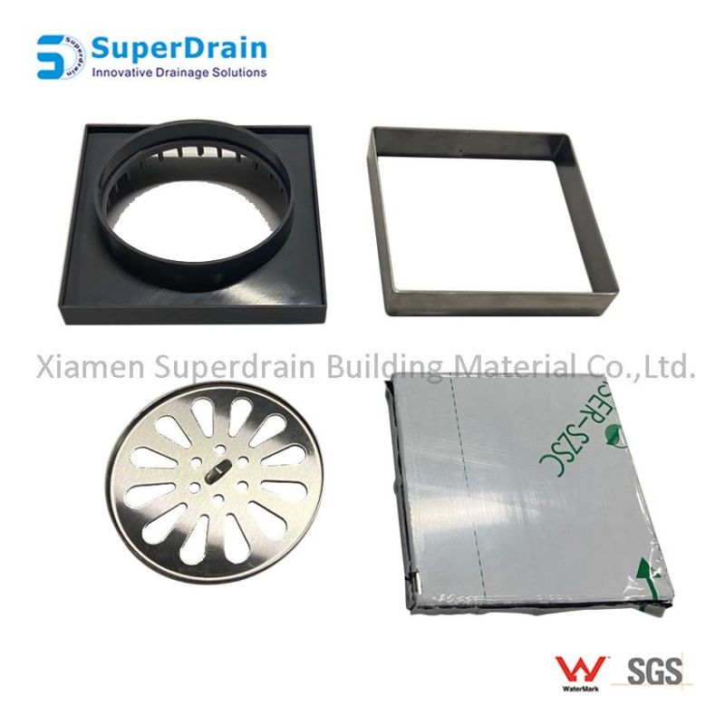 Dual-Use Square Inserted Tile or Metal Look Bathroom Floor Waste