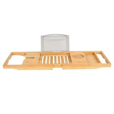 Bamboo Bathtub Caddy Tray with Extending Sides, Adjustable Book or Tablet Holder, Cellphone Tray Organizer