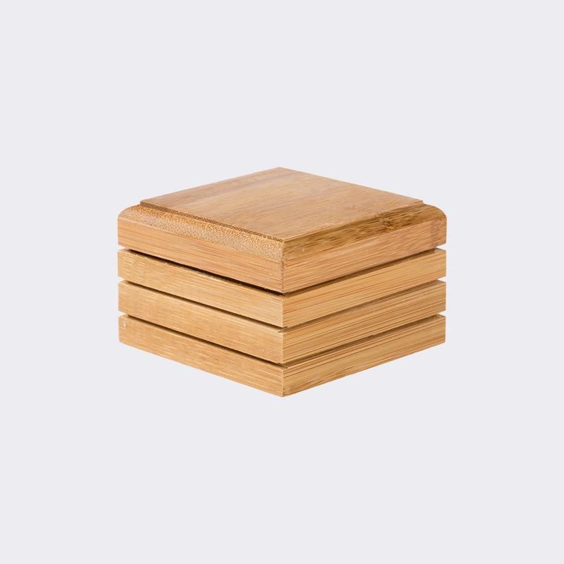 Custom Logo Natural Bamboo Soap Dish Box with Case Lid & Drain Holder