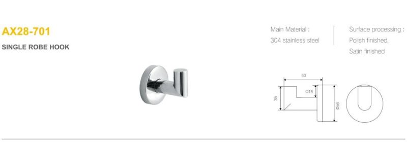 SUS304 Metal Stainless Steel Bathroom Accessories Robe Hanging Hook