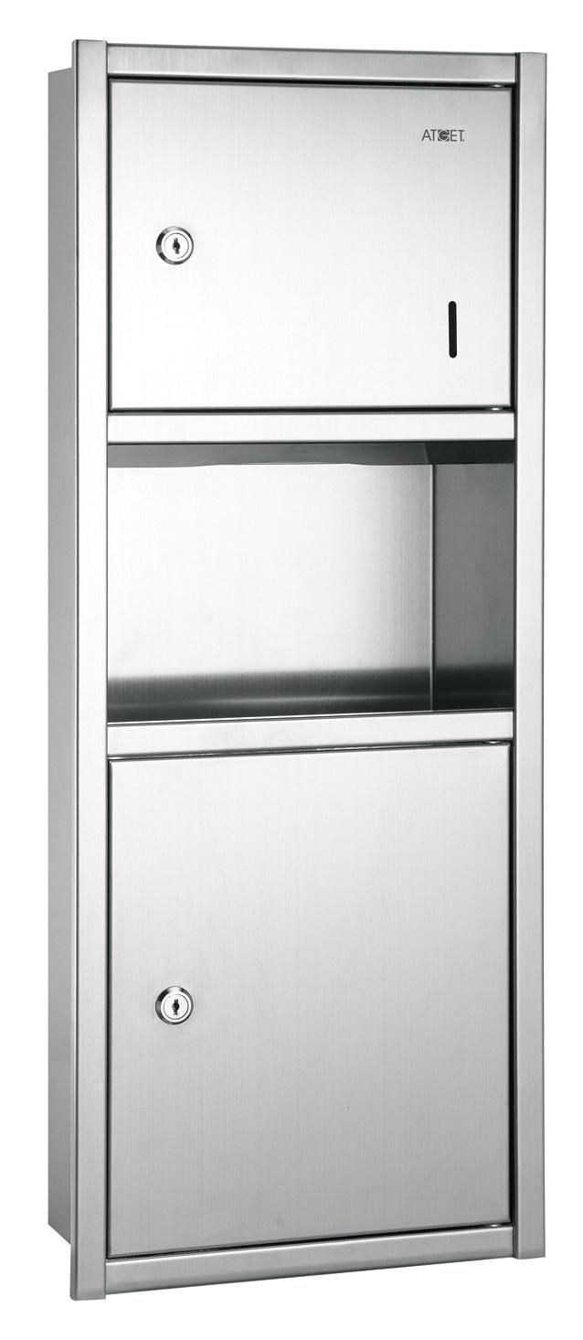 304 Stainless Steel Recessed Paper Towel Dispenser and Waste Bin Combination for Washroom