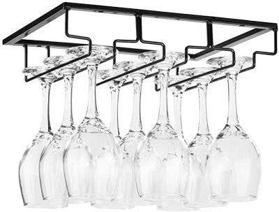 Wine Glass Rack - Under Cabinet Stemware Wine Glass Holder Glasses Storage Hanger Metal Organizer for Bar Kitchen Black