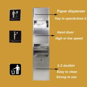 304 Stainless Steel Paper Towel Dispenser Automatic Hand Dryer and Waste Receptacle Combination
