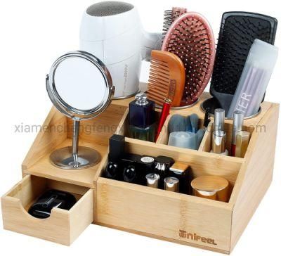 Hair Tool Organizer - Bamboo Blow Dryer Holder Holds All Hot Styling Tools, Brush and Vanity Accessories - Countertop Curling Iron Holder