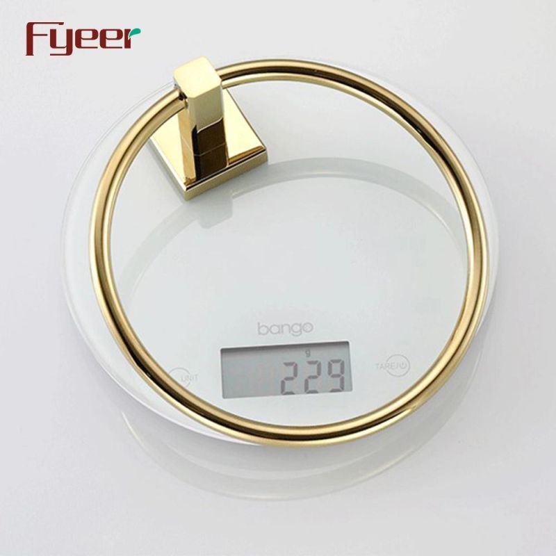 Fyeer Bathroom Accessory Gold Plated Brass Towel Ring