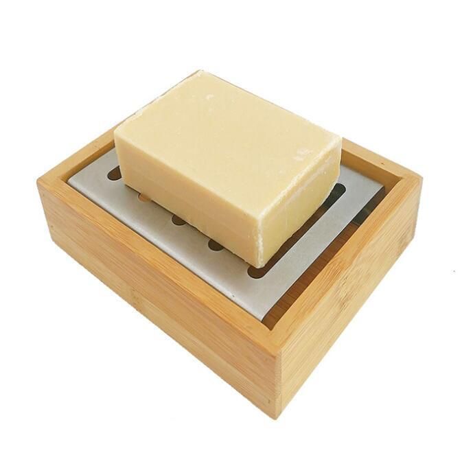 Bamboo Soap Box Stainless Steel Soap Dish