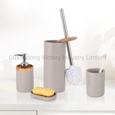 New Arrival Elegant Bamboo Resin Bathroom Sets Lotion Dispenser