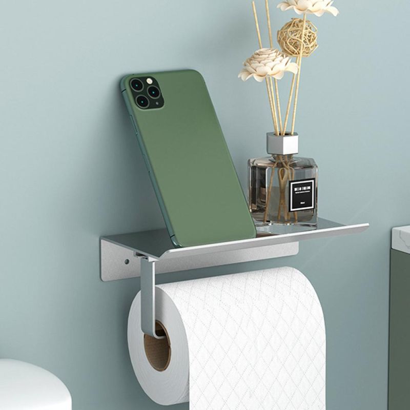 Toilet Paper Holder with Anti-Drop Phone Shelf, Toilet Paper Dispenser Holder for Bathroom, Aluminium Toilet Tissue Roll Holder