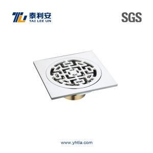 Chinese Style Pattern Chrome Plated Brass Shower Floor Drain (T1058)