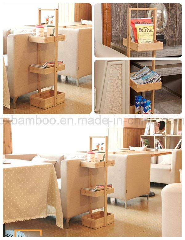 Portable Bamboo Bathroom Storage Shelf and Multifunction Bamboo Corner Display Rack with Wheels