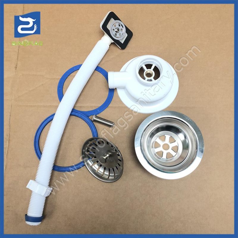 113mm Stainless Steel Kitchen Sink Basket Strainer with Flexible Hose for Overflow Hole