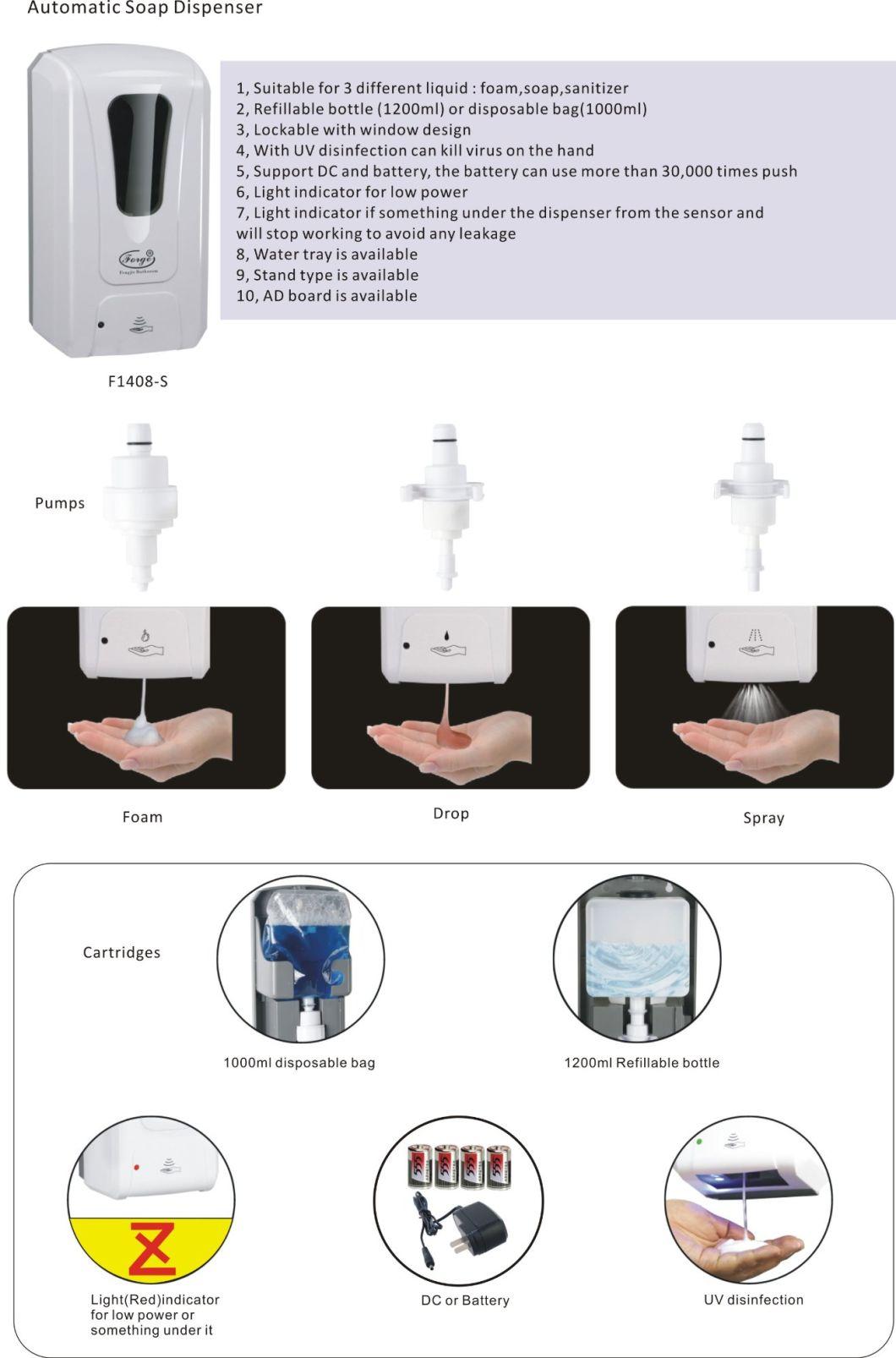 1200ml Sensor Hotel Hospital Public School Foam Gel Spray Sanitizer Dispenser