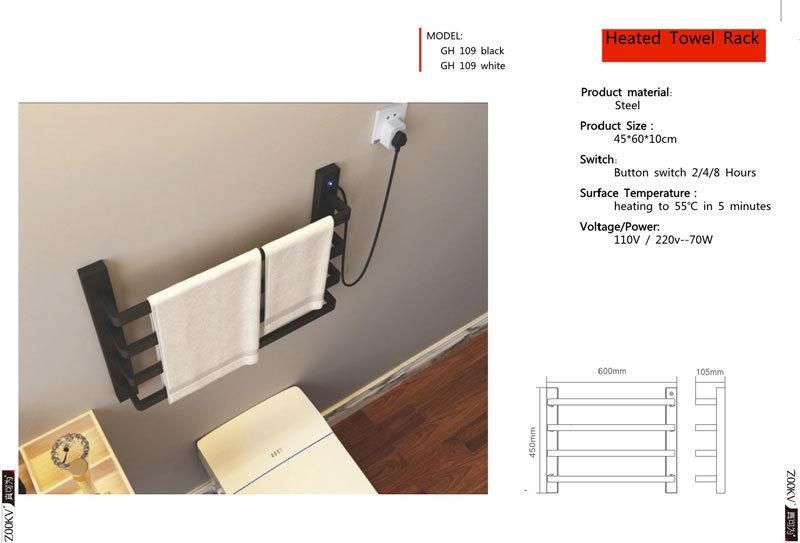 Wall Mounted Towel Warmer Dryer Rack for Bathroom Black Stainless Steel Towel Radiator Electric Heated Towel Rail Shower Caddy