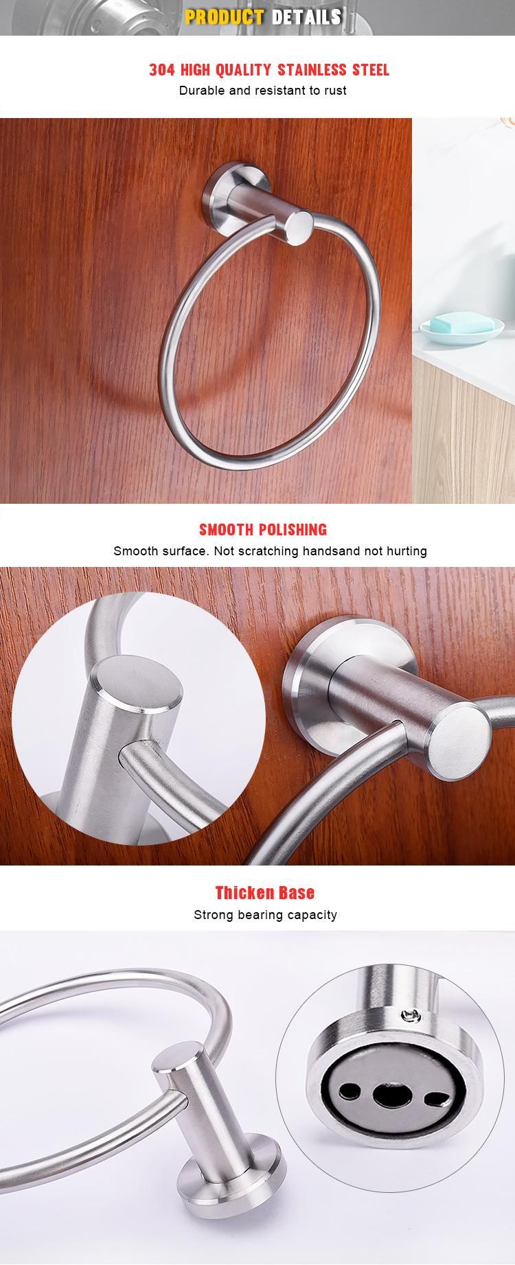 Hotel Bathroom Accessories 304 Stainless Steel Towel Holder Towel Ring