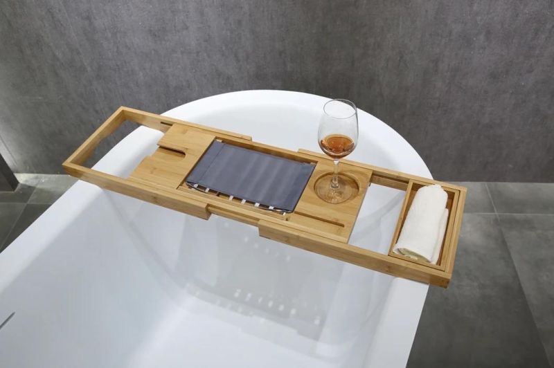 Anti-Microbial Caddy Tray Bamboo Bath Caddy Simple Wood Bathtub Tray