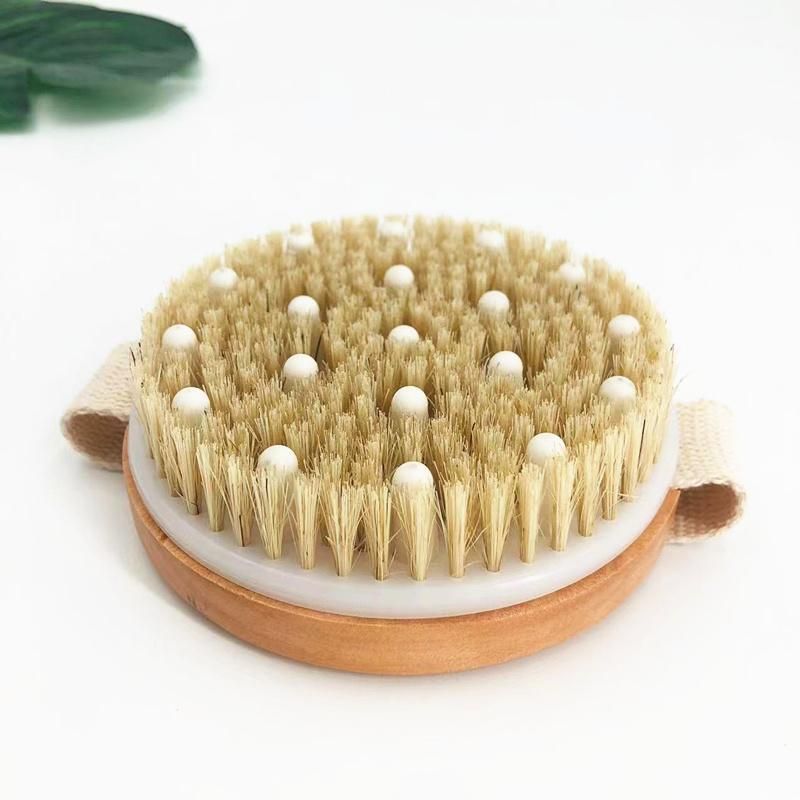 Wooden Bamboo Round Bath Body Brush with Bristle & Massage