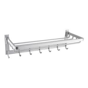 Luolin Aluminum Hotel Towel Rack Bathroom Folding Shelf Shower Towel Bar Organizer Ware with Extra Hooks, Anodized 91706-11