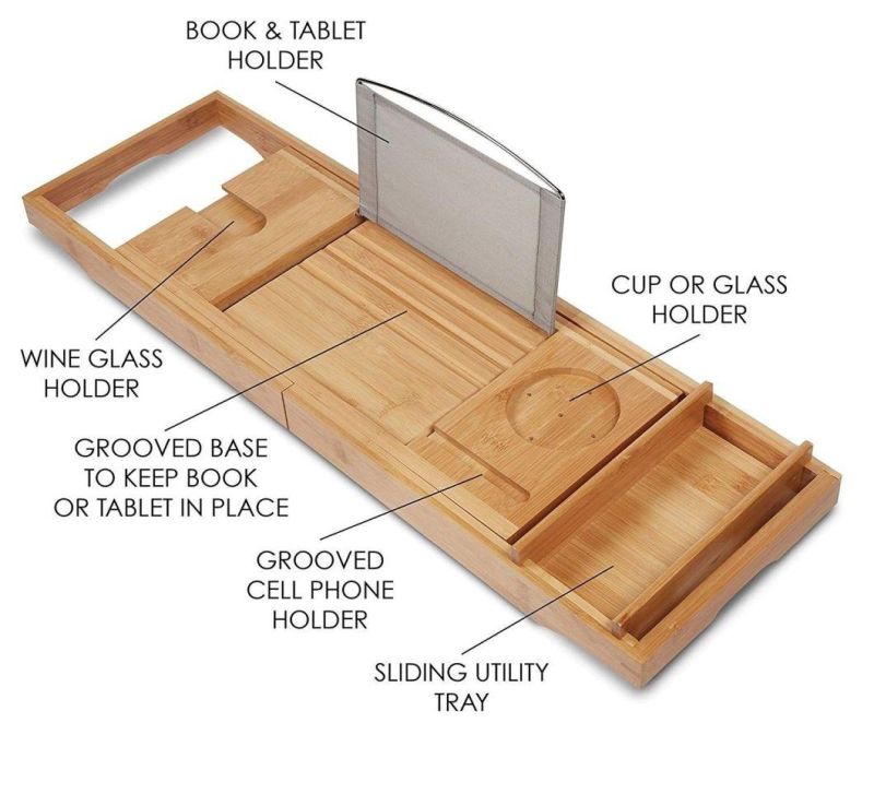 Bath Dreams Bamboo Bathtub Caddy Tray with Extending Sides