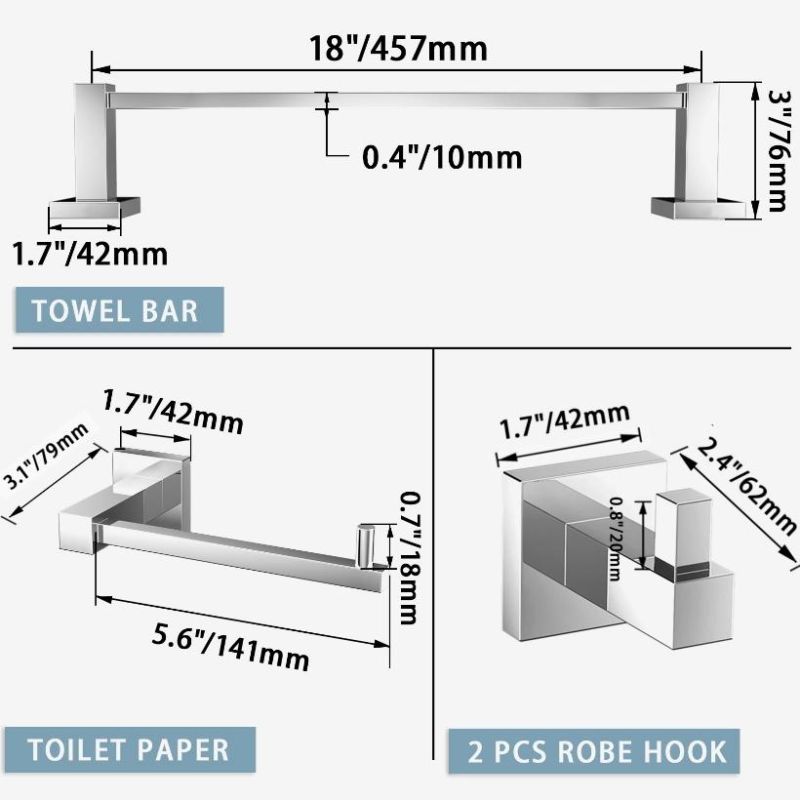 4 Pieces Bathroom Towel Bar Set Satin Stainless Steel Bathroom Hardware Set
