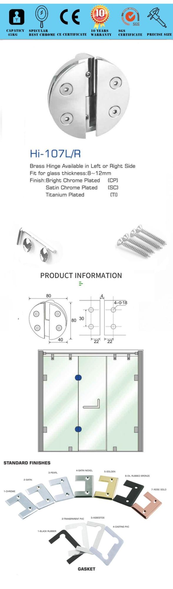 Shower Room Door Accessories Stainless Steel Hinge