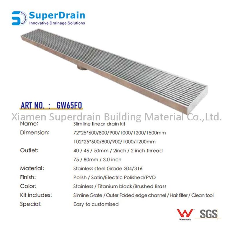 Bathroom Hotel Stainless Steel Linear Long Floor Shower Drain Grate