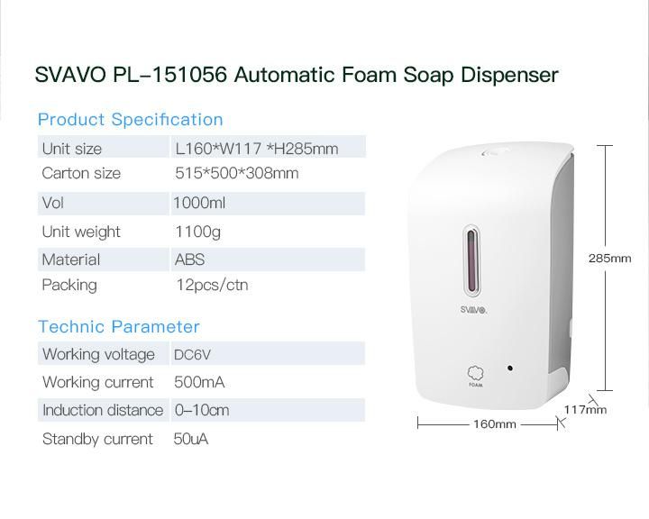 White/Black Bathroom Sensor Battery Operated Hand Sanitizer Foam Soap Dispenser
