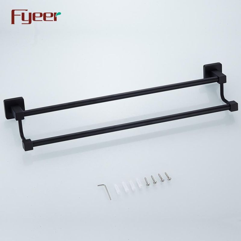 Fyeer Bathroom Accessory Aluminum Matt Black Double Towel Bar