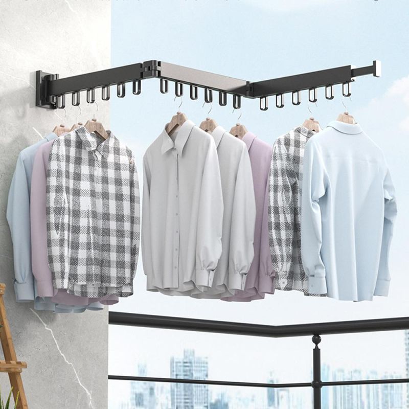 Folding Clothes Hanger Wall Mount Retractable Cloth Drying Rack Space Saving Aluminum Home Laundry Clothesline Washing Lines