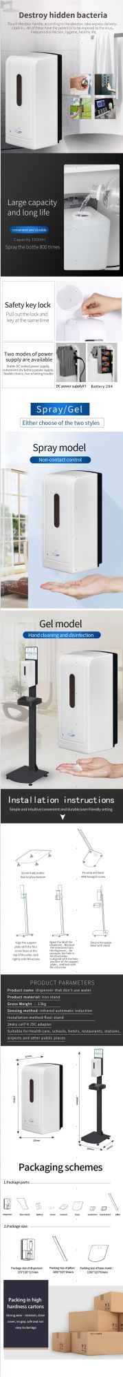 1000ml Automatic Soap Dispenser Sensor Hand Sanitizer Liquid Foam Spray Dispenser