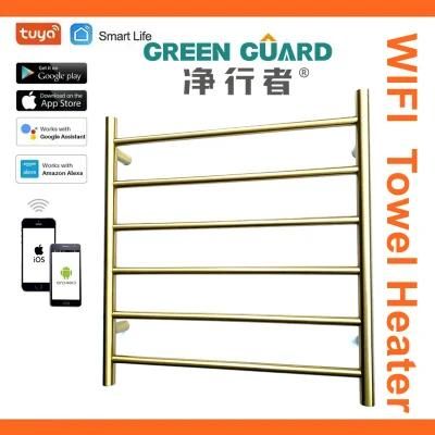 Round Tube SUS 304 WiFi Control Towel Heater Golden Surface Polish WiFi Towel Warmer Racks