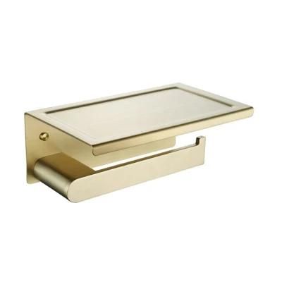 SUS304 Stainless Steel Brushed Gold Toilet Tissue Paper Holder with Phone Shelf