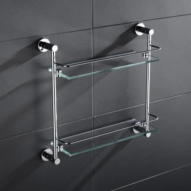 Stainless Steel Diamond-Shaped Double Layer Glass Shelf for Bathroom