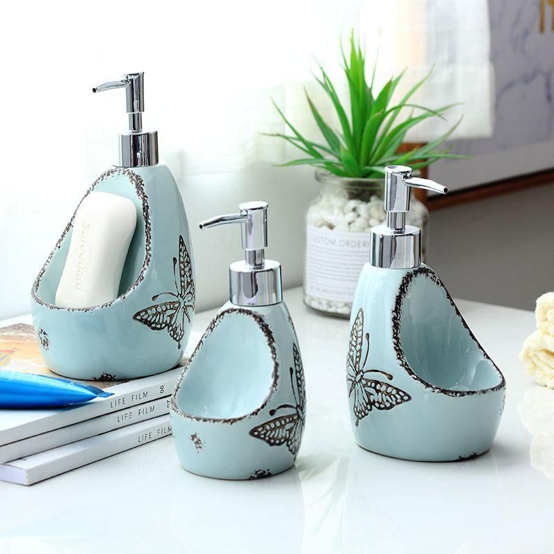 Nordic Multifunctional Hand-Painted Bathroom Accessory Ceramic Lotion Bottle Soap Dispenser