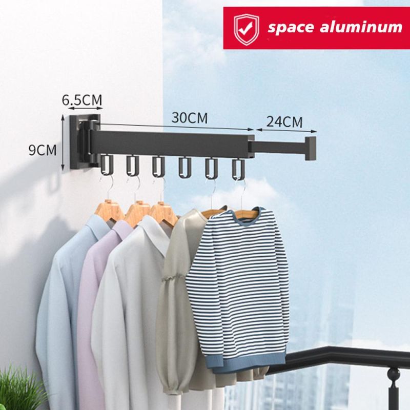 Folding Clothes Hanger Wall Mount Retractable Cloth Drying Rack Space Saving Aluminum Home Laundry Clothesline Washing Lines
