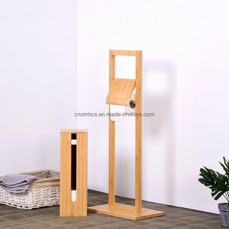 Wholesale Bamboo Wood Toilet Paper Holder Stand Toilet Roll Holder with Storage Box Bathroom Set Bathroom Accessories