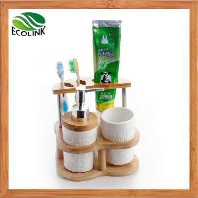 Ceramic Bathroom Accessories with Bamboo Stand