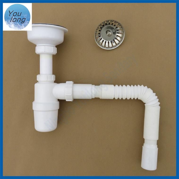 White PP Plastic Water Drain Pipe Sink Drain Hose Waste for Kitchen Lavatory Waste Sink Bottle Trap