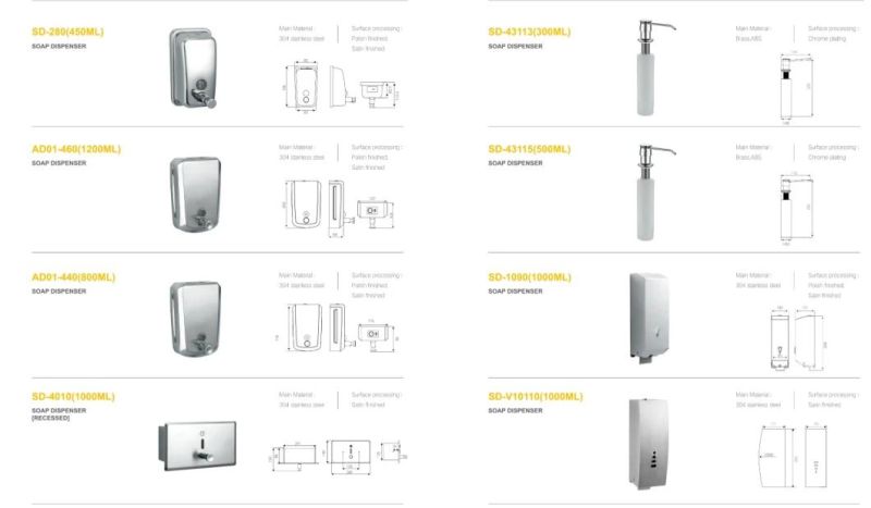 300ml Kitchen Sink Liquid Soap Dispenser 304/ABS Plastic Hand Sanitizer Dispenser