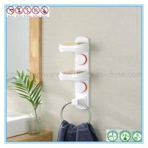 Silicone Rubber Suction Cup Double Soap Dishes with Chromed Towel Ring Hanger