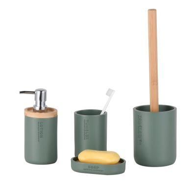 Victor Avocado Green Decor Storage Bath Accessories Set Four-Piece Bamboo Bathroom Set