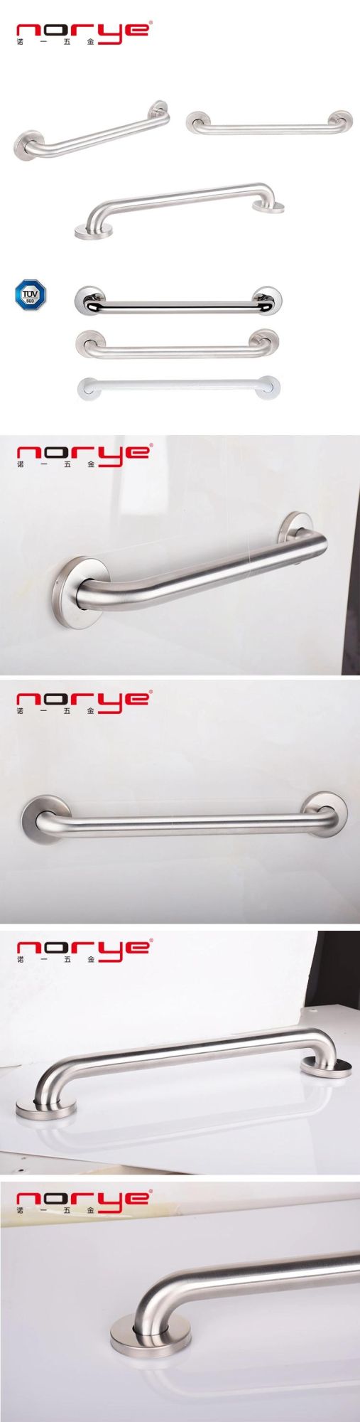 Norye OEM Stainless Steel Non-Slip Grab Bar for Washroom Safety