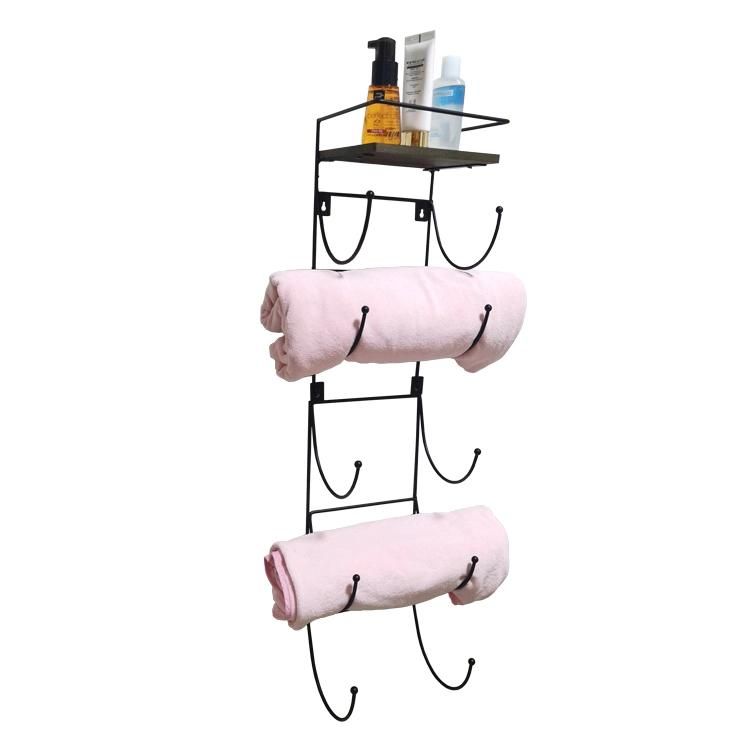 Wine Bottle Storage Organizer Rack Holder Wall Mounted Steel Metal Wine Rack with Wooden Top Shelf