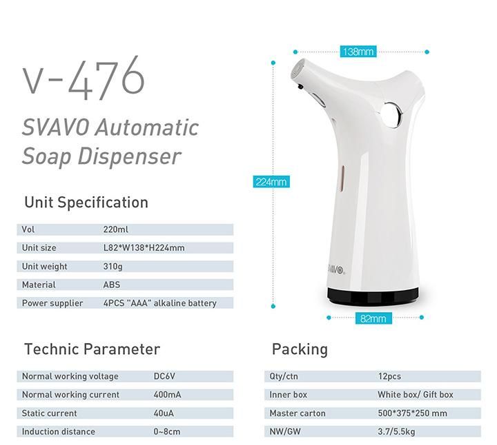 Fashionable 200ml Tabletop Touchless Hand Soap Dispenser for Hospital V-476