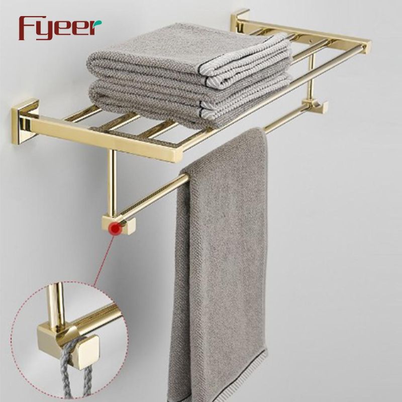 Fyeer Bathroom Accessory Gold Brass Towel Rack